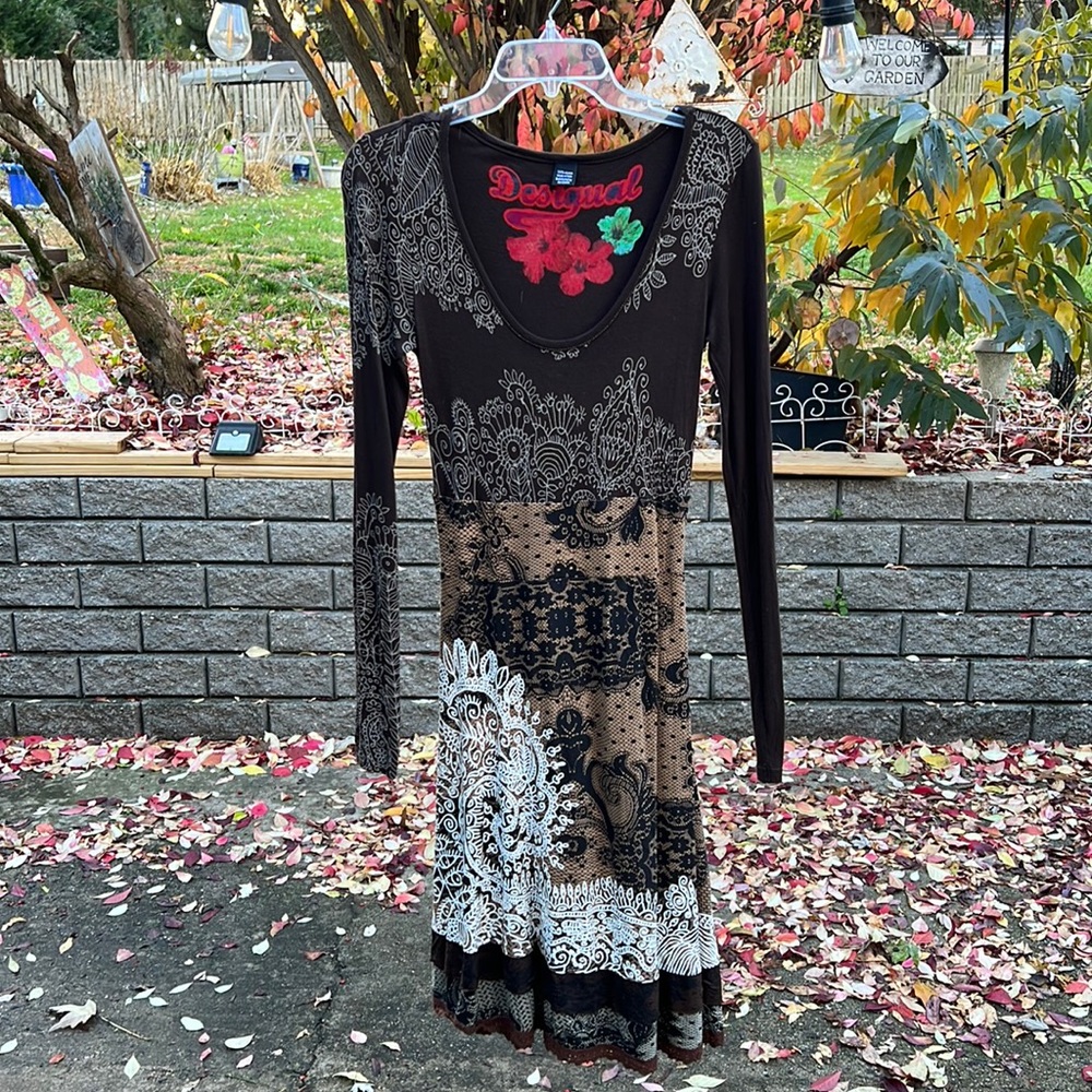 Desigual Brown Long Sleeve Dress